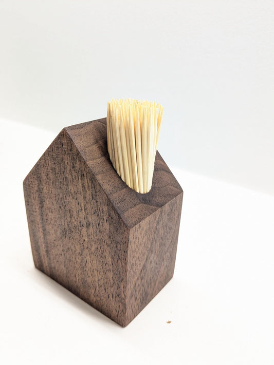 Modern Walnut Toothpick Holder – Minimalist Wooden House Design.