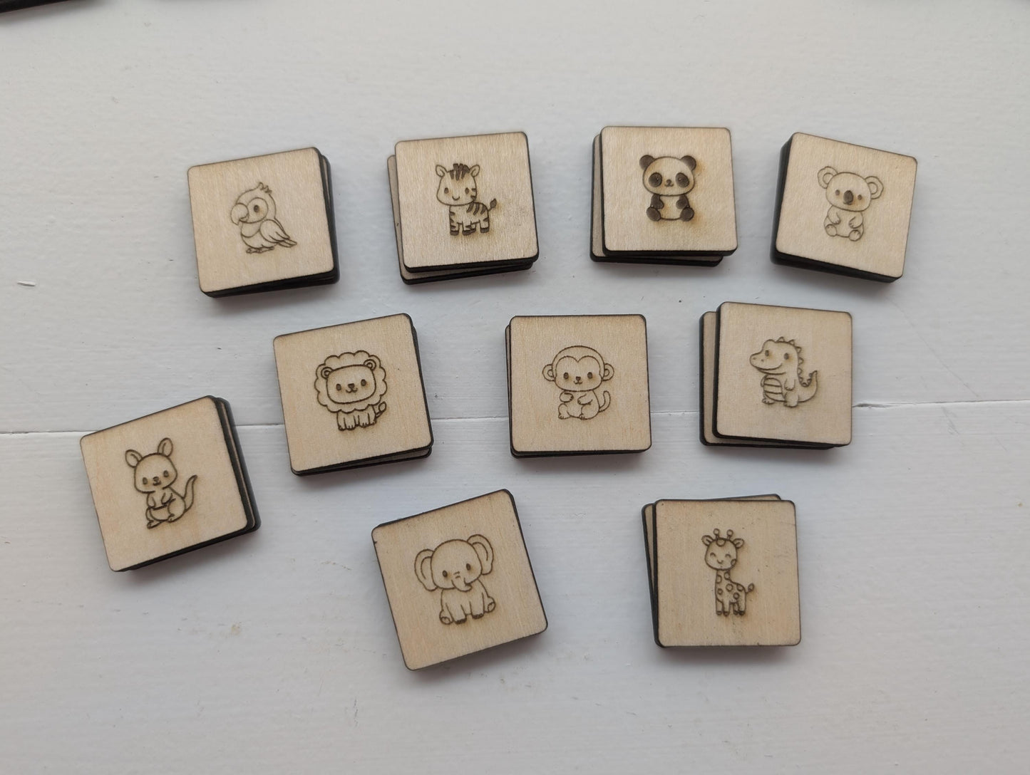 Engraved Wooden Animal Memory Game: Montessori Matching Toy with 3D Printed Storage