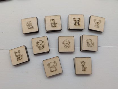 Engraved Wooden Animal Memory Game: Montessori Matching Toy with 3D Printed Storage