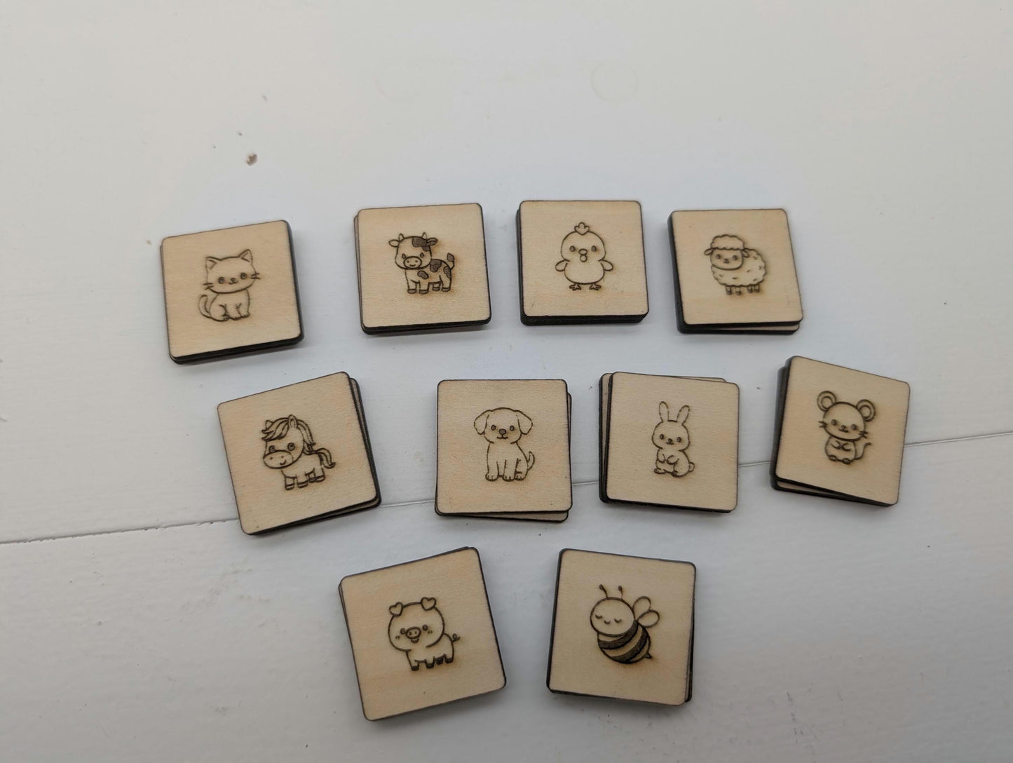 Engraved Wooden Animal Memory Game: Montessori Matching Toy with 3D Printed Storage