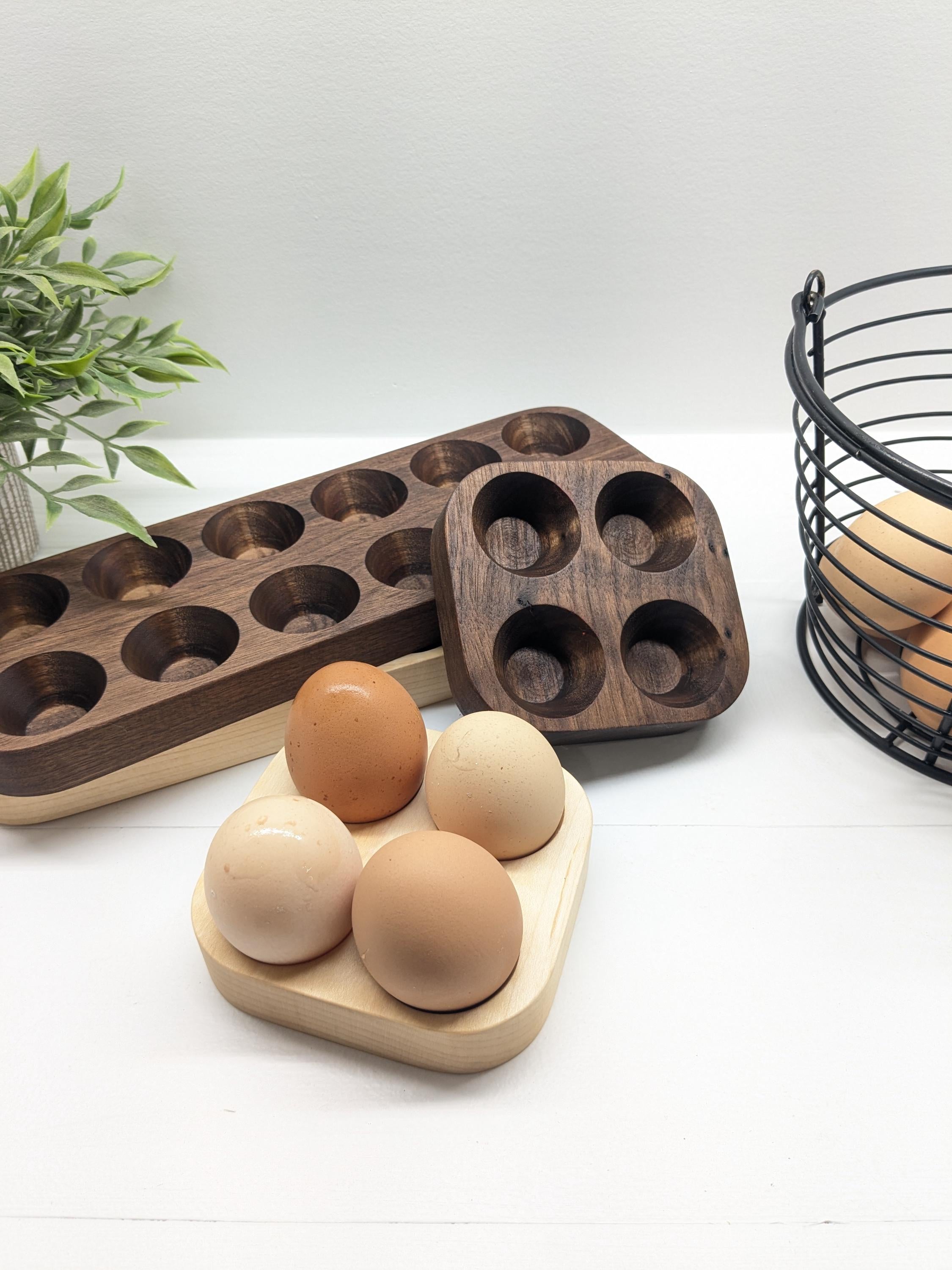4 or 12 Egg Wooden Holder – Solid Walnut & Maple – Farmhouse Fresh Egg Storage