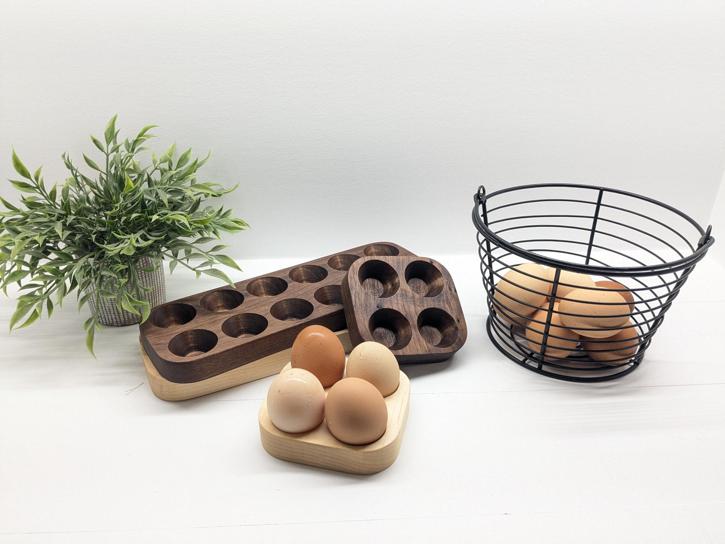 4 or 12 Egg Wooden Holder – Solid Walnut & Maple – Farmhouse Fresh Egg Storage