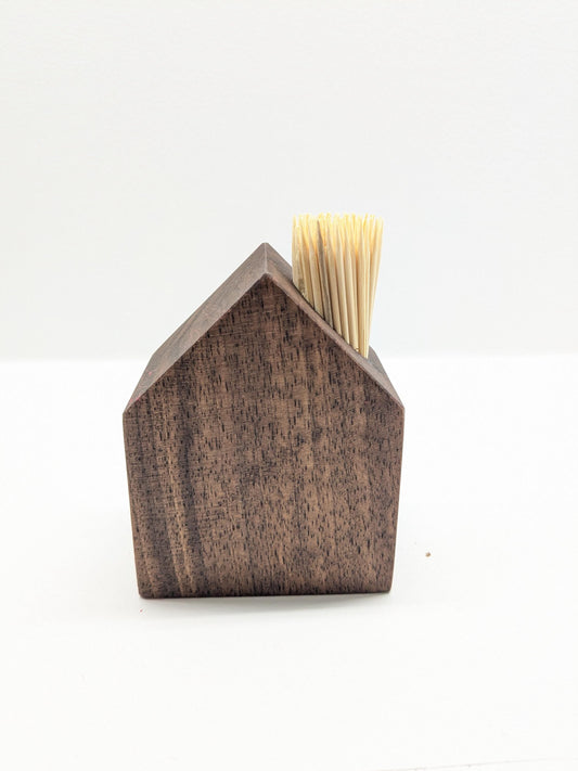 Modern Walnut Toothpick Holder – Minimalist Wooden House Design.