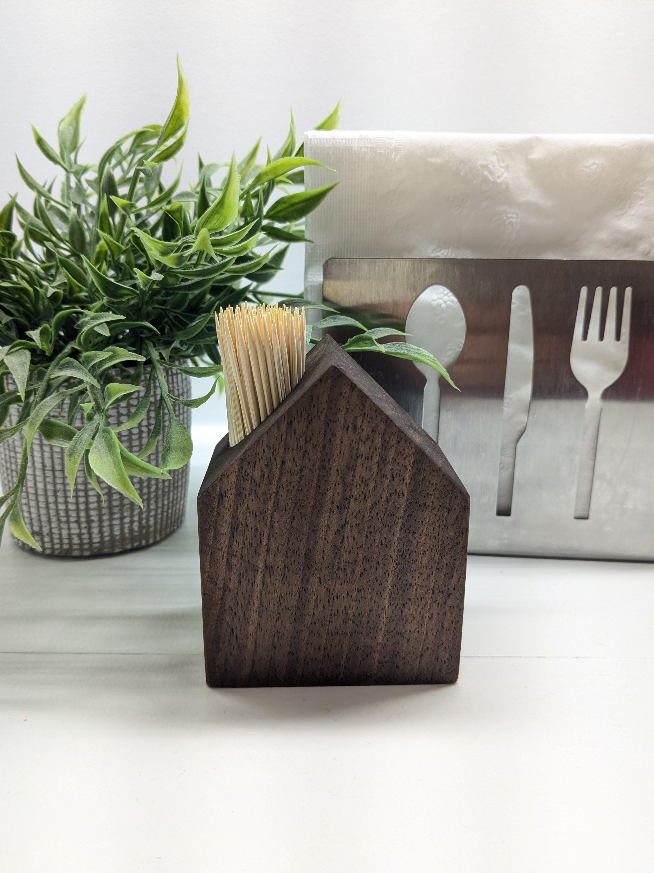 Modern Walnut Toothpick Holder – Minimalist Wooden House Design.