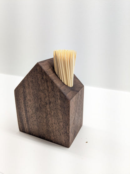 Modern Walnut Toothpick Holder – Minimalist Wooden House Design.