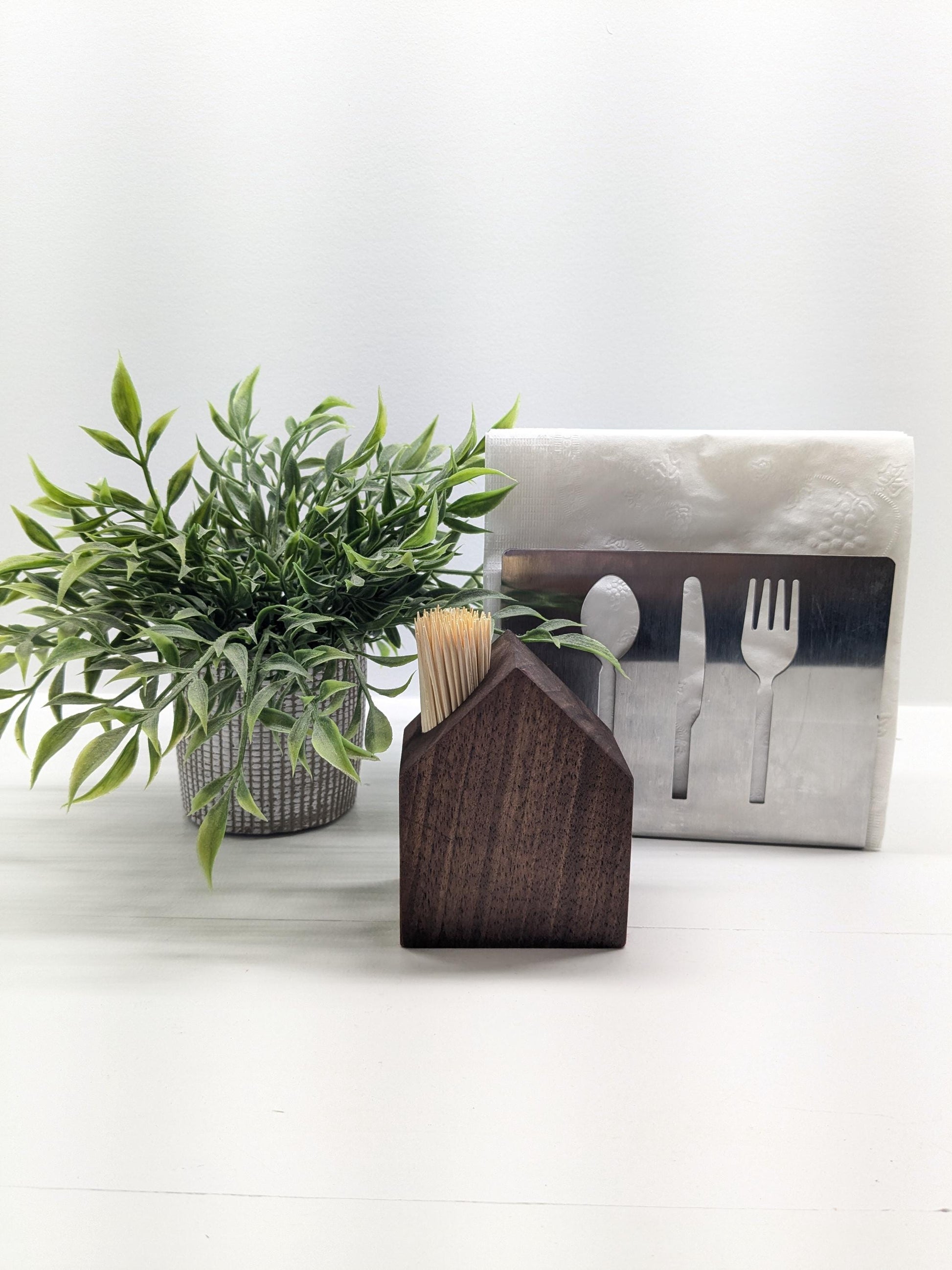 Modern Walnut Toothpick Holder – Minimalist Wooden House Design.