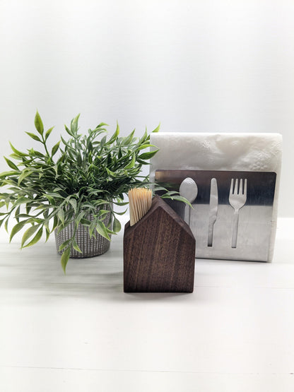 Modern Walnut Toothpick Holder – Minimalist Wooden House Design.