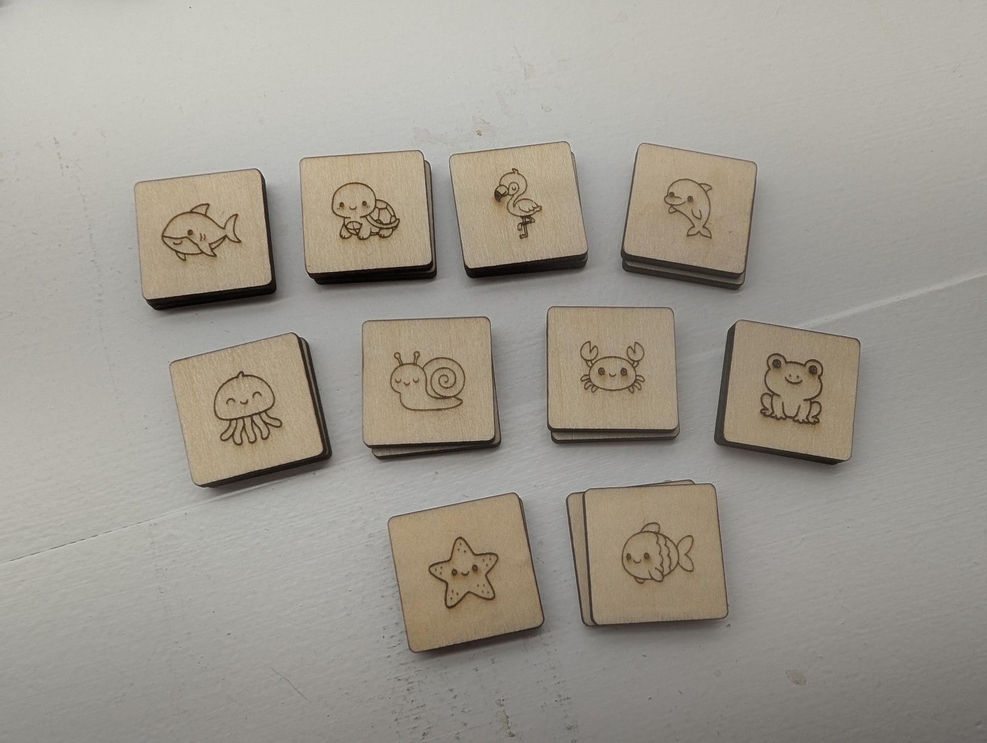 Engraved Wooden Animal Memory Game: Montessori Matching Toy with 3D Printed Storage
