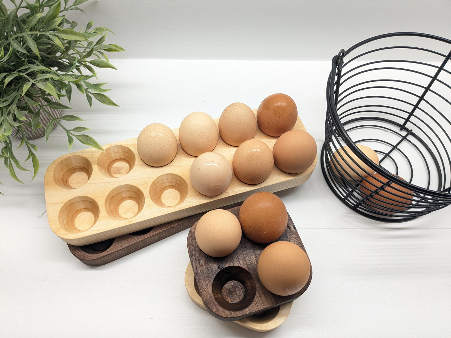 4 or 12 Egg Wooden Holder – Solid Walnut & Maple – Farmhouse Fresh Egg Storage