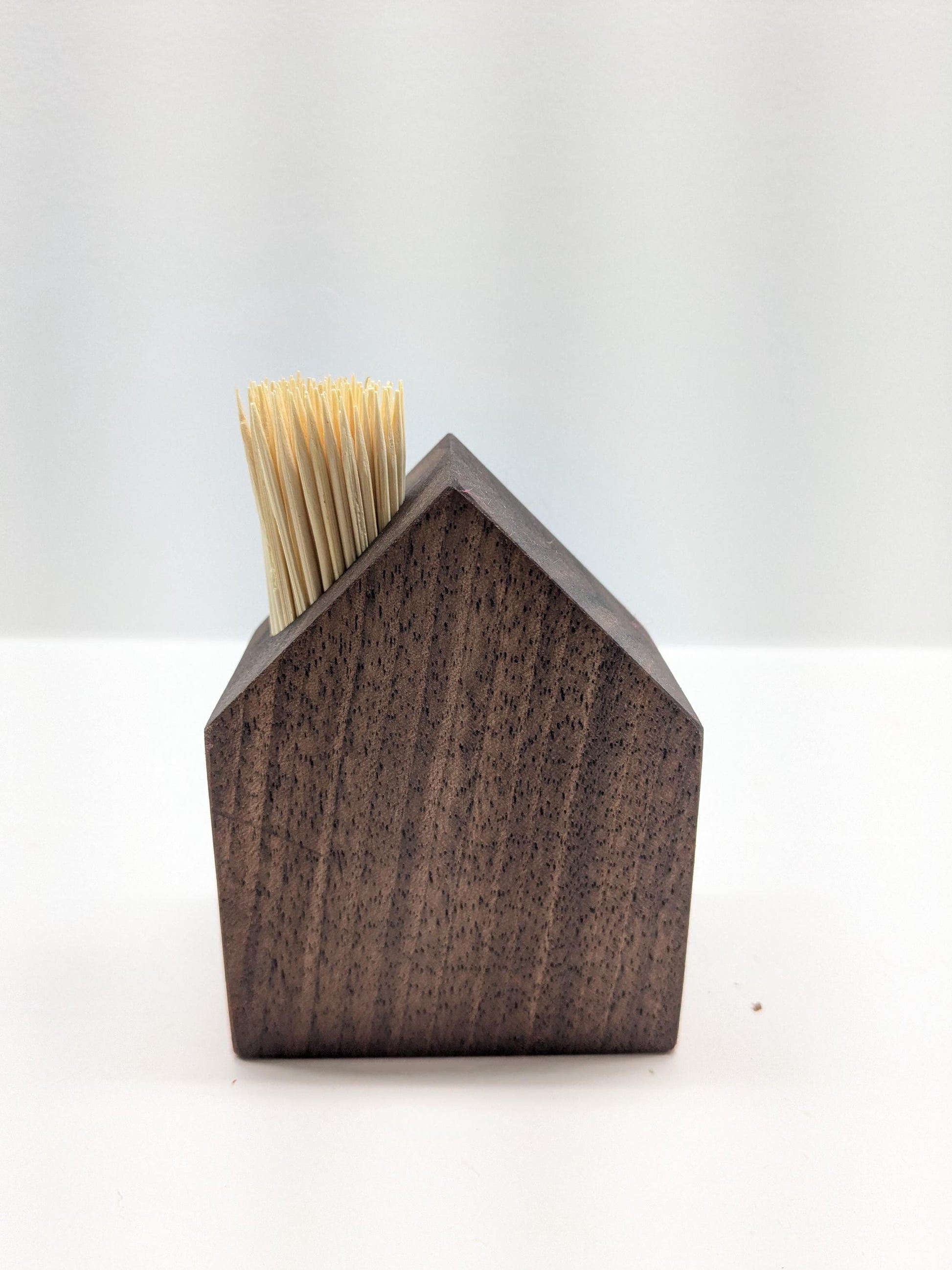 Modern Walnut Toothpick Holder – Minimalist Wooden House Design.