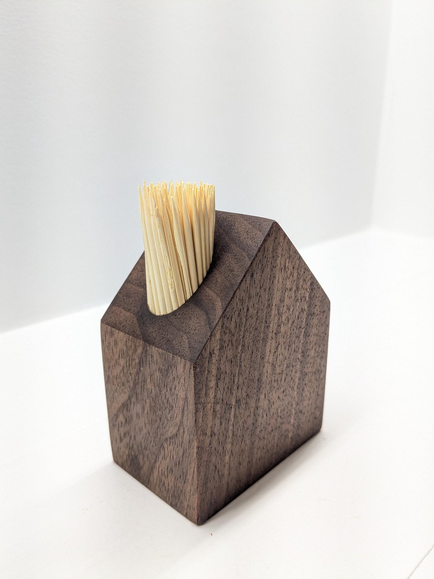Modern Walnut Toothpick Holder – Minimalist Wooden House Design.