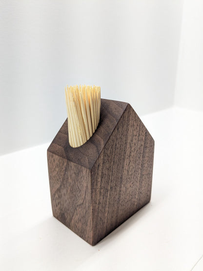 Modern Walnut Toothpick Holder – Minimalist Wooden House Design.